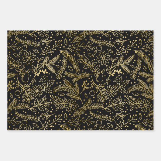 Weihnachts-Grün-Gold-Schwarz-Winter botanisch Geschenkpapier Set (Vorderseite 3)