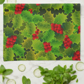Weihnachts-Grün-Holly-Blätter Rote Berries Geschirrtuch (Gefaltet)