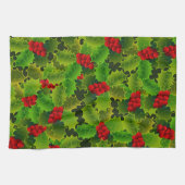 Weihnachts-Grün-Holly-Blätter Rote Berries Geschirrtuch (Horizontal)