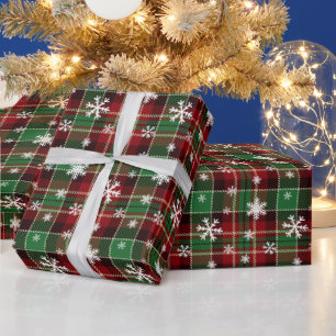 Weihnachts grün, rot Kariert mit weißen Schneefloc Geschenkpapier