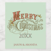 Weihnachts-Grün- und Braun-Text-Design Weinetikett (Einzelnes Label)