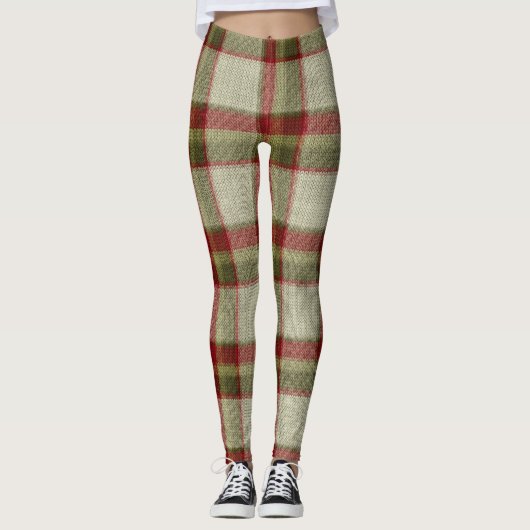 Weihnachts Grün und Rot Kariert Knetmuster Leggings (Vorderseite)