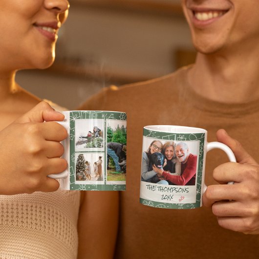 Weihnachts Grüne Doodles Multi Foto Familiengesche Kaffeetasse
