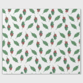 Weihnachts Grüne Heilige rote Berries auf Weiß Geschenkpapier (Flach)
