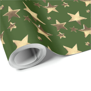 Weihnachts-Grüne Imitats Gold Stars Muster Geschenkpapier