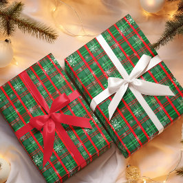 Weihnachts Grüne Karierte Schneeflocken Geschenkpapier Set