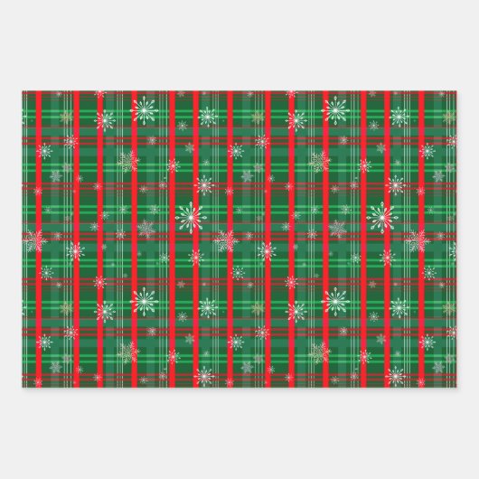 Weihnachts Grüne Karierte Schneeflocken Geschenkpapier Set (Vorderseite)
