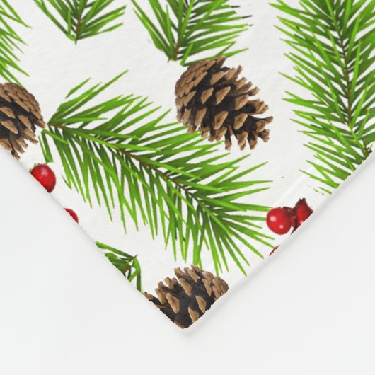 Weihnachts-Grüne Pine-Blätter, Cones & Red Berries Fleecedecke (Ecke)