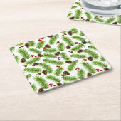 Weihnachts-Grüne Pine-Blätter, Cones & Red Berries Rechteckiger Pappuntersetzer (angewinkelt)