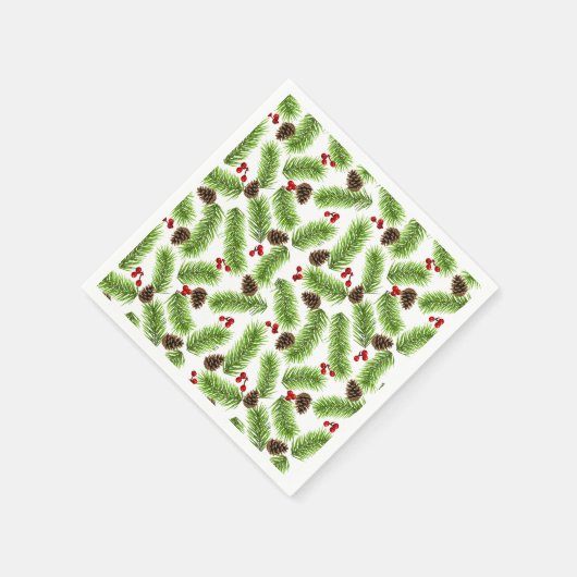 Weihnachts-Grüne Pine-Blätter, Cones & Red Berries Serviette (Ecke)