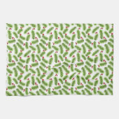 Weihnachts-Grüne Pine-Blätter & Rote Berries auf W Geschirrtuch (Horizontal)