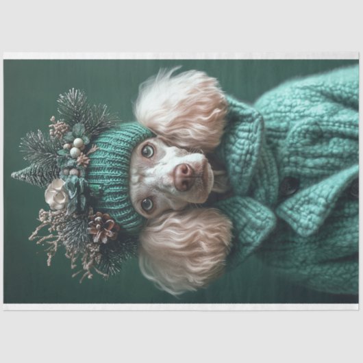 Weihnachts-Grüne Poodle-Portrait Seidenpapier (Vorderseite)