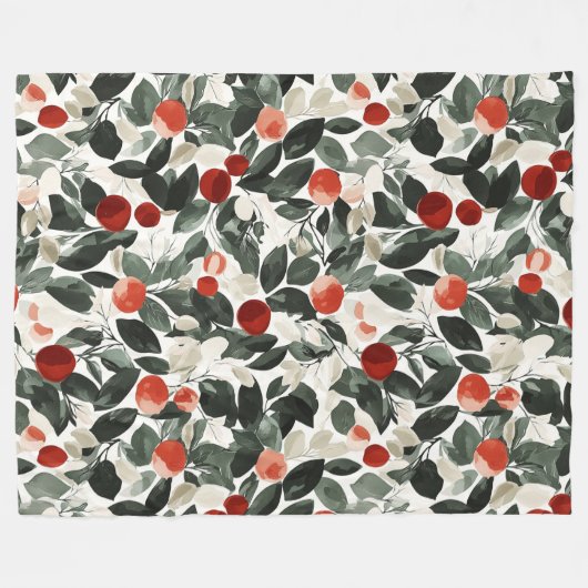 Weihnachts Grüne rote Berries Fleecedecke (Vorderseite (Horizontal))