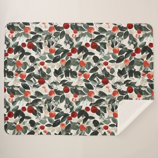 Weihnachts Grüne rote Berries Sherpadecke (Vorderseite (Horizontal))