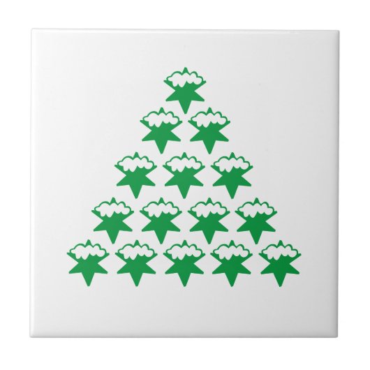 Weihnachts-Grüne Schneesterne Baum, weißer Hinterg Fliese (Vorderseite)