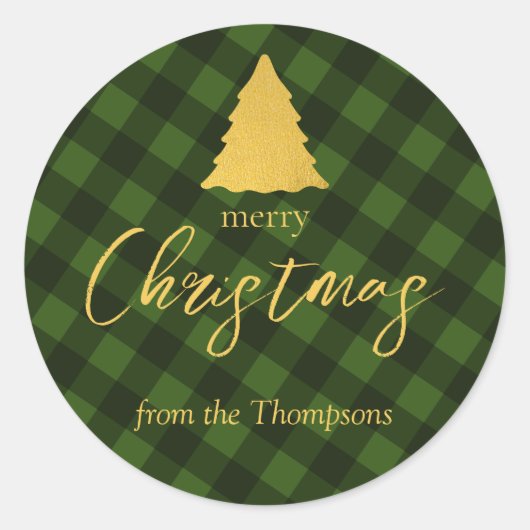 Weihnachts Grüne Schwarze Buffalo Karierte Weihnac Runder Aufkleber (Vorderseite)