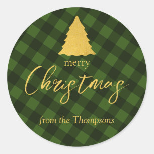 Weihnachts Grüne Schwarze Buffalo Karierte Weihnac Runder Aufkleber