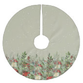 Weihnachts Grüne Wasserfarbe Rosa Poinsettia Drop Polyester Weihnachtsbaumdecke (Vorderseite)