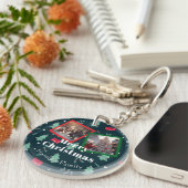 Weihnachts-Grünen-Foto Monogram Schlüsselanhänger (Vorderseite rechts)