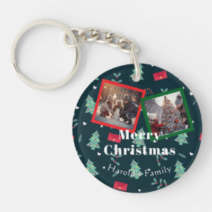 Weihnachts-Grünen-Foto Monogram Schlüsselanhänger