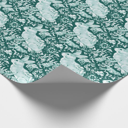 Weihnachts-Grüner Bunny Rabbit Bird Woodland Muste Geschenkpapier (Ecke)