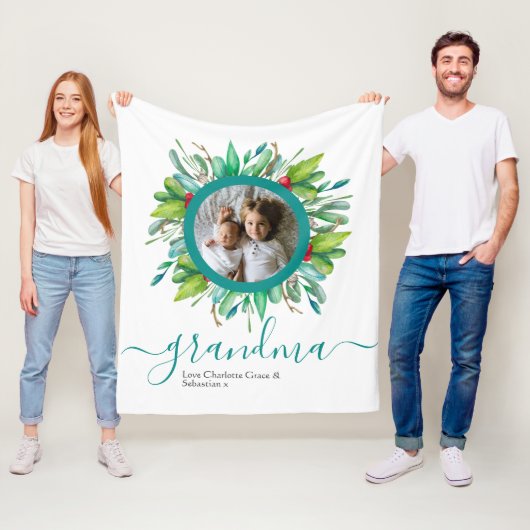 Weihnachts-Grüner Kranz-Foto Personalisiert Fleecedecke (Beispiel)