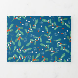 Weihnachts-Grüntöne mit Holly Berries Blue White Dreifach Gefaltete Urlaubskarte