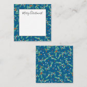 Weihnachts-Grüntöne mit Holly Berries Blue White Mitteilungskarte (Vorne/Hinten)