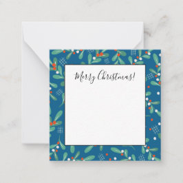Weihnachts-Grüntöne mit Holly Berries Blue White Mitteilungskarte