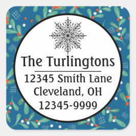 Weihnachts-Grüntöne mit Holly Berries Blue White Quadratischer Aufkleber
