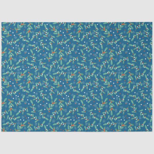 Weihnachts-Grüntöne mit Holly Berries Blue White Seidenpapier (Vorderseite)