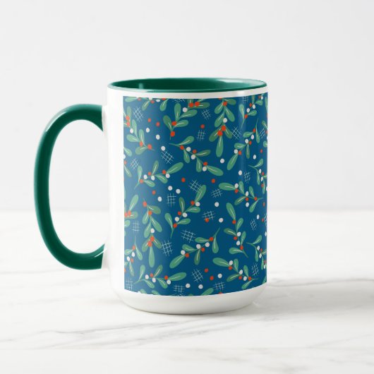 Weihnachts-Grüntöne mit Holly Berries Blue White Tasse (Links)