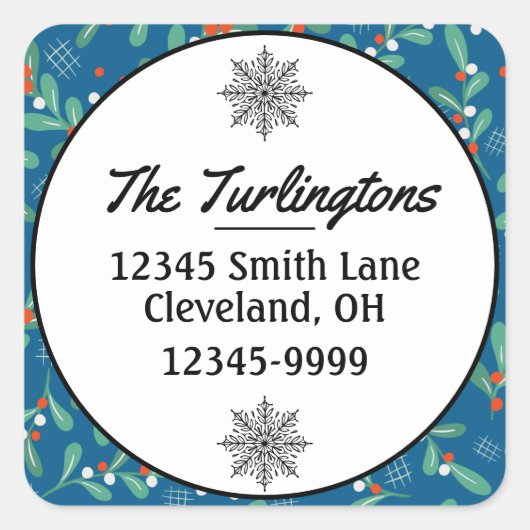 Weihnachts-Grüntöne mit Holly Berries-Rücksendeadr Quadratischer Aufkleber (Vorderseite)
