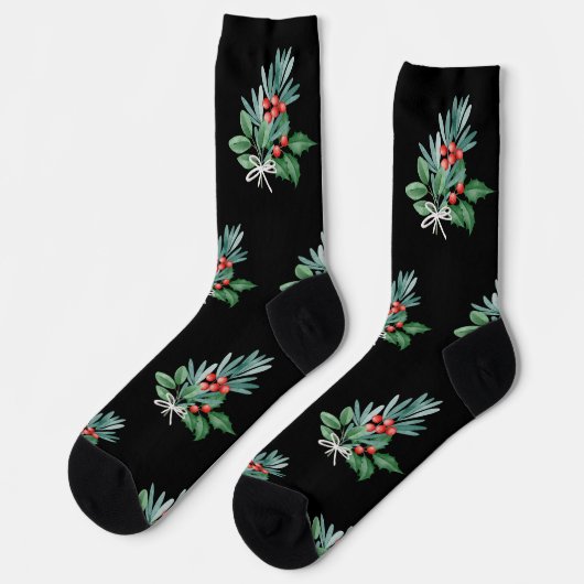 Weihnachts-Grüntöne mit Red Berries Socken (Linkes Detail)