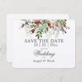 Weihnachts-Grüntöne SAVE THE DATE Hochzeitkarte (Vorne/Hinten)