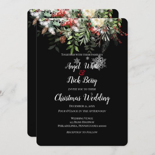 Weihnachts-Grüntöne/Schneeflocken/Hochzeit Ankündigung (Vorne/Hinten)