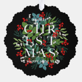 Weihnachts-Grüntöne und Berries-Foto Ornament Karte (Rückseite)