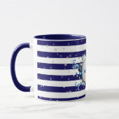 Weihnachts-Gruß Blauer Streifen Tasse (Links)