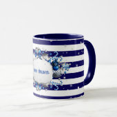Weihnachts-Gruß Blauer Streifen Tasse (VorderseiteRechts)