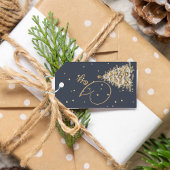 Weihnachts Gruß Joy Blue Gold Farbbaum Geschenkanhänger