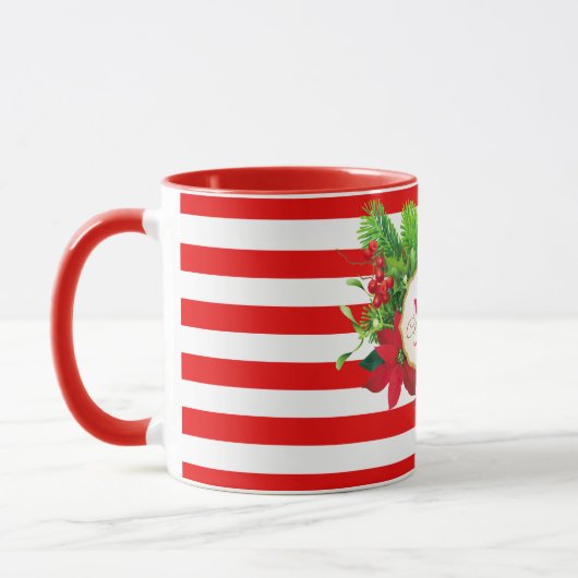 Weihnachts-Gruß Rot Streifen Tasse (Links)