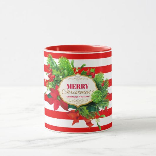 Weihnachts-Gruß Rot Streifen Tasse (Zentrum)