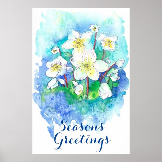 Weihnachts-Grüße Hellebore Weihnachten Blume Poster (Vorne)
