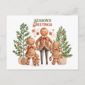 Weihnachts-Grüße-Lebkuchenfamilie Postkarte (Vorderseite)