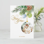 Weihnachts-Grüße Pine Weihnachtsschmuck Foto Feiertagskarte (Stehend Vorderseite)