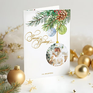 Weihnachts-Grüße Pine Weihnachtsschmuck Foto Feiertagskarte