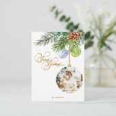 Weihnachts-Grüße Pine Weihnachtsschmuck Foto Feiertagspostkarte (Stehend Vorderseite)