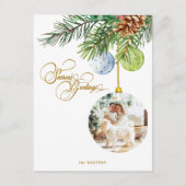 Weihnachts-Grüße Pine Weihnachtsschmuck Foto Feiertagspostkarte (Vorderseite)