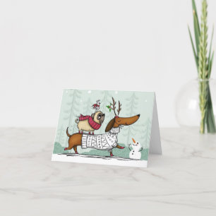Weihnachts-Grußkarte - Dachshund-Rentier Feiertagskarte