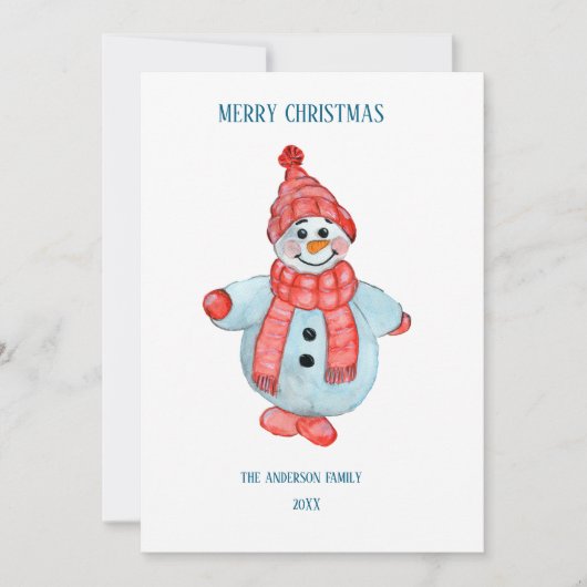 Weihnachts-Grußkarte eines Schneemanns Einladung (Vorderseite)